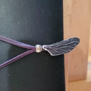 Sterling and Leather Fairy Wing Necklace Sapphireskies